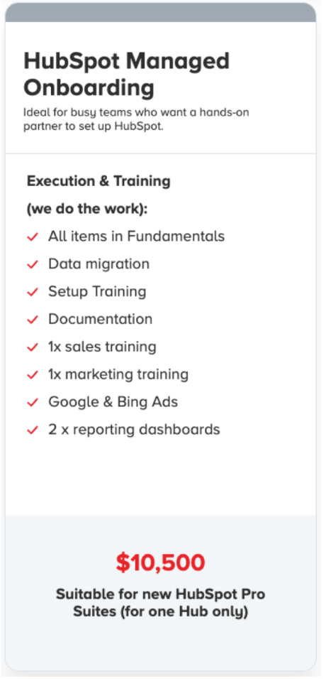 HubSpot Guided Onboarding table